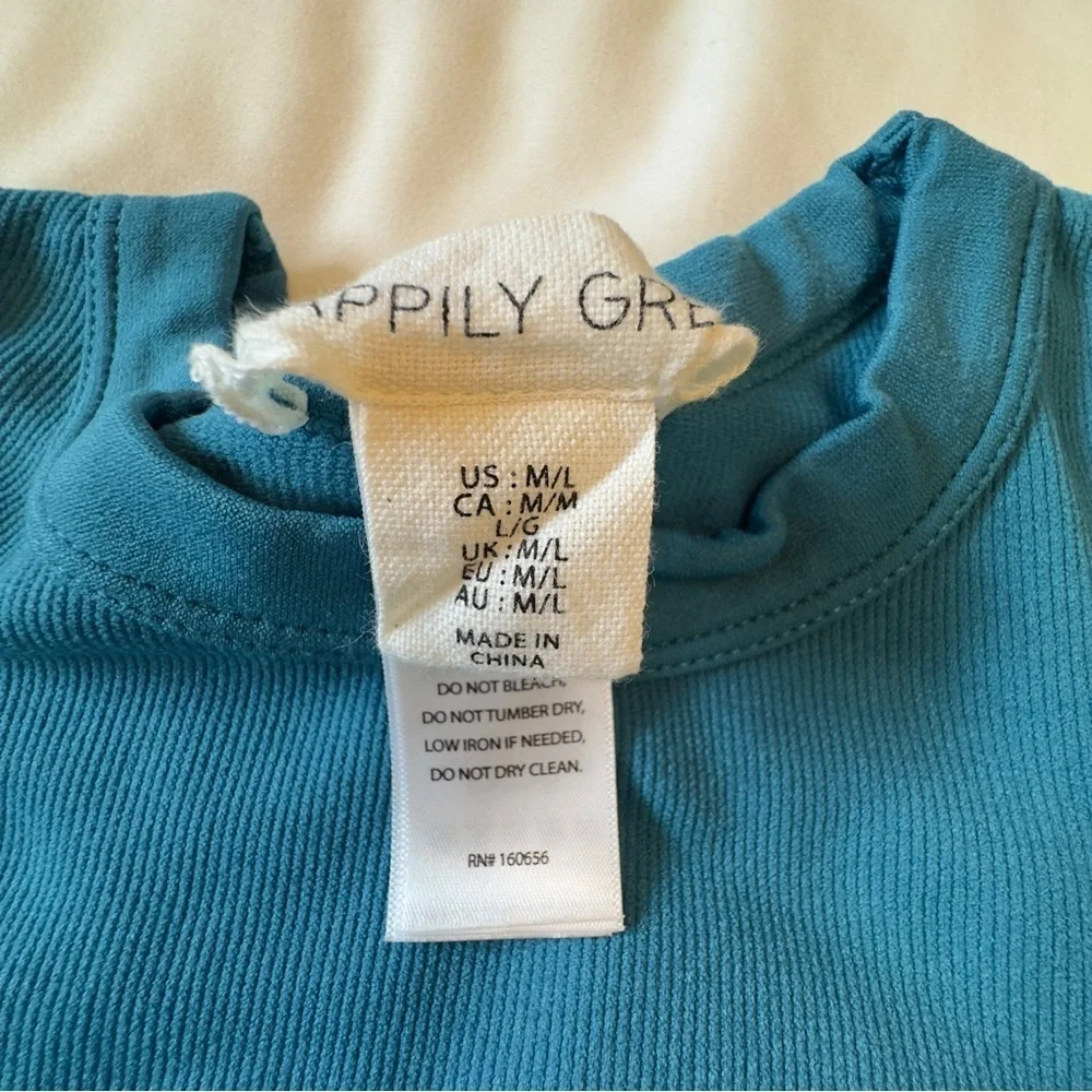 Happily Grey Women's Sleeveless Ribbed Crew Neck Bodysuit Teal Size M/L